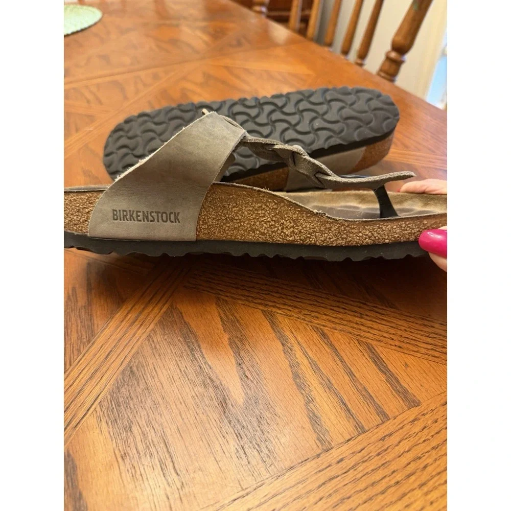 Birkenstock Gizeh Oiled Gray Leather Braided Sandal Women Sz EU 39/US L 8 - Picture 5 of 8